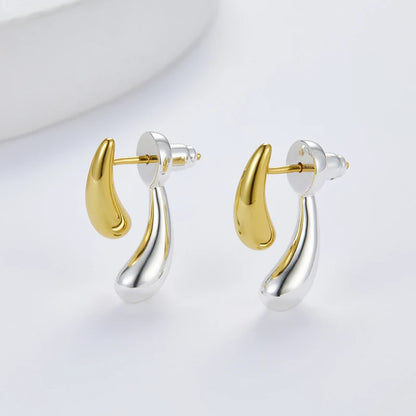 925 Silver Two Tone Plated High Polished Small Stud Earrings For Women Minimalist Trendy Statement Earring Personalized Gift