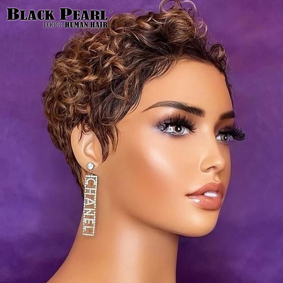 Wear to go Highlight Short Straight Bob Wig Pixie Afro Kinky Curly Bob Side Part Human Hair Wigs For Women Glueless Colored Wig