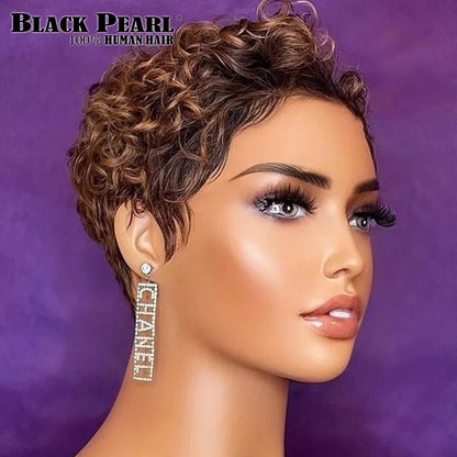 Wear to go Highlight Short Straight Bob Wig Pixie Afro Kinky Curly Bob Side Part Human Hair Wigs For Women Glueless Colored Wig