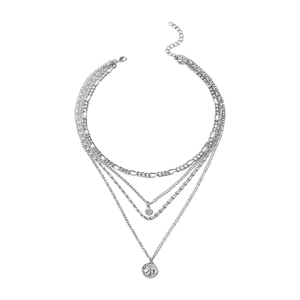 Women Necklace Multi-layered Coin Pendant Punk Style Necklace Hollow Chain Adjustable Length Hip Hop Club Party Neck Jewelry