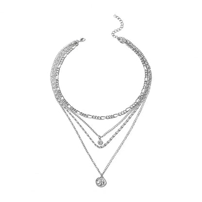 Women Necklace Multi-layered Coin Pendant Punk Style Necklace Hollow Chain Adjustable Length Hip Hop Club Party Neck Jewelry