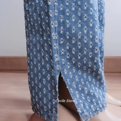 New African girly jeans ripped jeans womens three-piece denim jacket women slit wide leg slit trousers jeans uomo