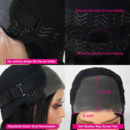 26 28 30Inch 6X4 Straight Glueless Wigs Human Hair Ready To Wear Go Human Hair Wigs Brazilian Pre Cut Closure Wig Human Hair Wig