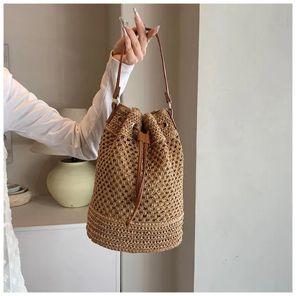 Weaving Bag Women 2024 New Fashion Bucket Bag Summer Niche Hundred Straw Beach Single Shoulder Crossbody Bag