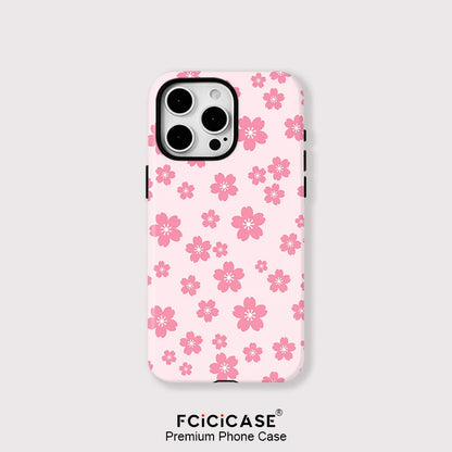 Pink Flower Pattern Case For iPhone 16 Pro Max 15 14 Plus 13 12 Pro 11 Luxury Magnetic Double-layer Shockproof Back Cover