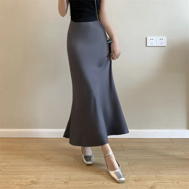 Satin Skirts for Women Korean Reviews Many Girls Clothes Women's 2025 Summer NEW High Waisted Mid Long Skirts Fashion women skir