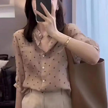Elegant Summer Tops for Office Wear with Collar and Polka Dot Blouse for Women