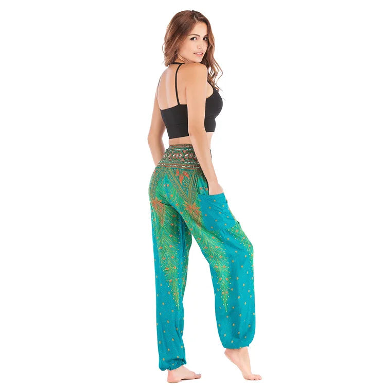 Women's Yoga Pants Printed Ethnic Style Loose Yoga Trousers Bloomers High Waist Fitness Sports Crotch Dance  Sweatpants