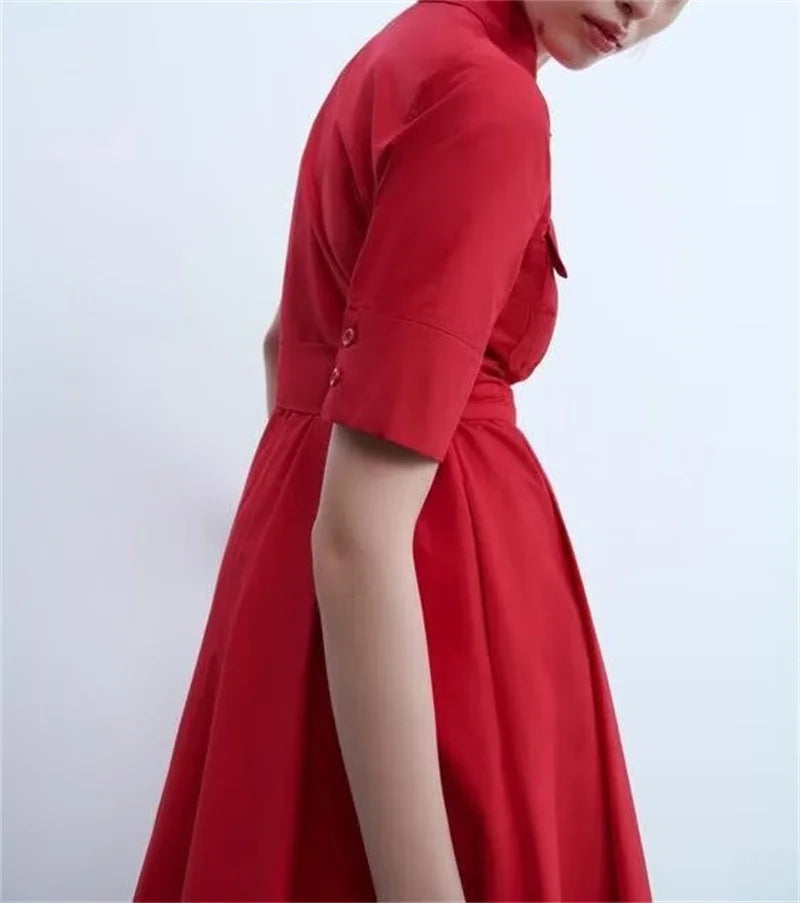 Women's Dresses New Spring 2025 Red Dress Elegant and Romantic Passionate and Unrestrained Belt Embellishment