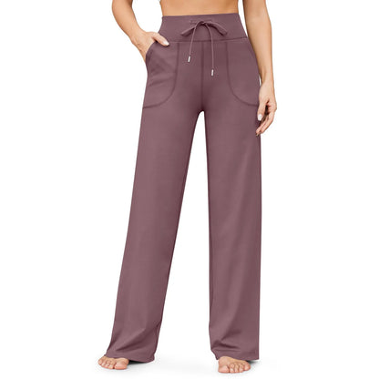Wide Leg Yoga Pants For Women Solid Color High Waist Sweatpants With Pockets Stretch Comfy Workout Sports Trousers