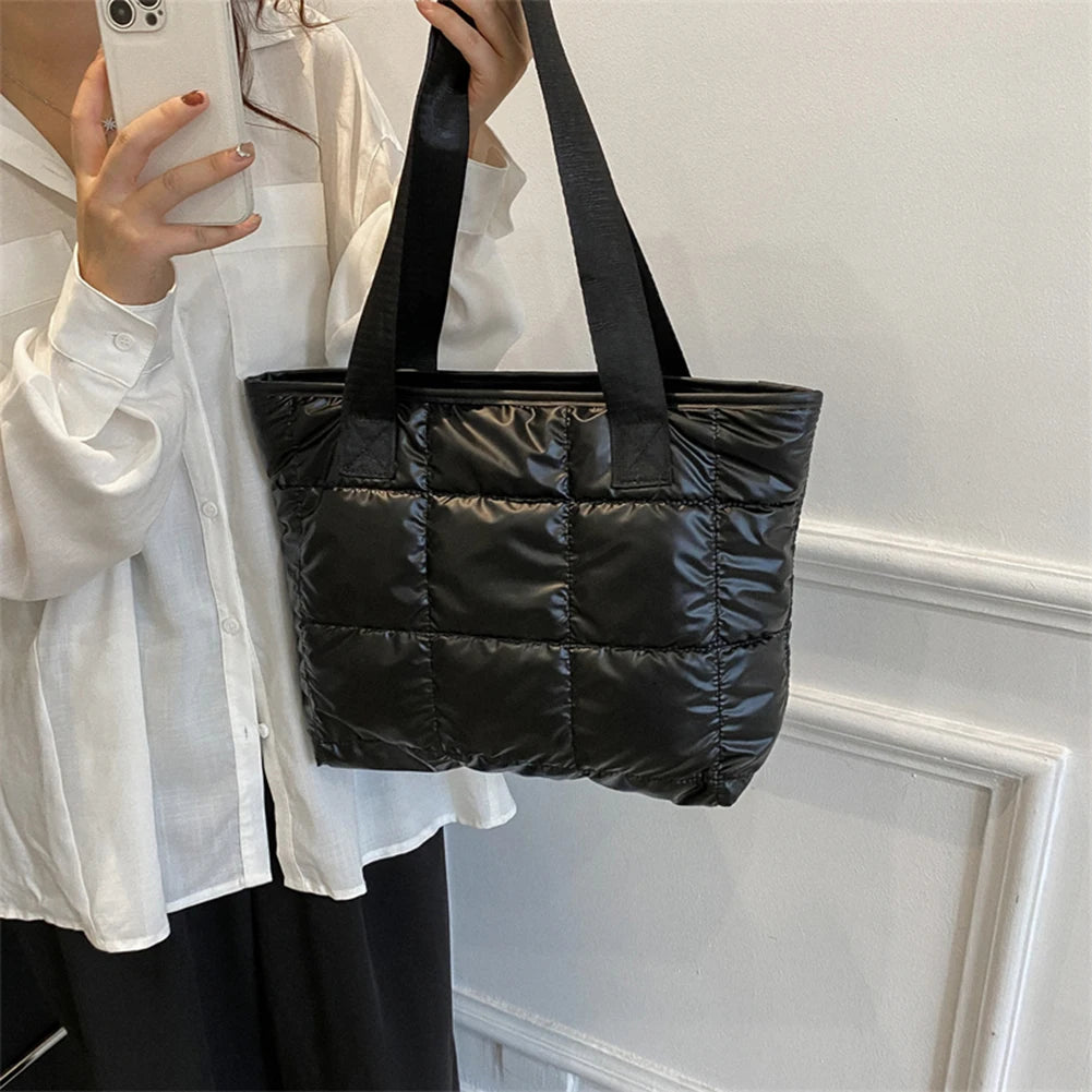 Fashion Tote Handbags for Women Black Large Capacity Soft Rhombus Bags Vinatge Quilted Shoulder Bag Purse for Travel Shopping