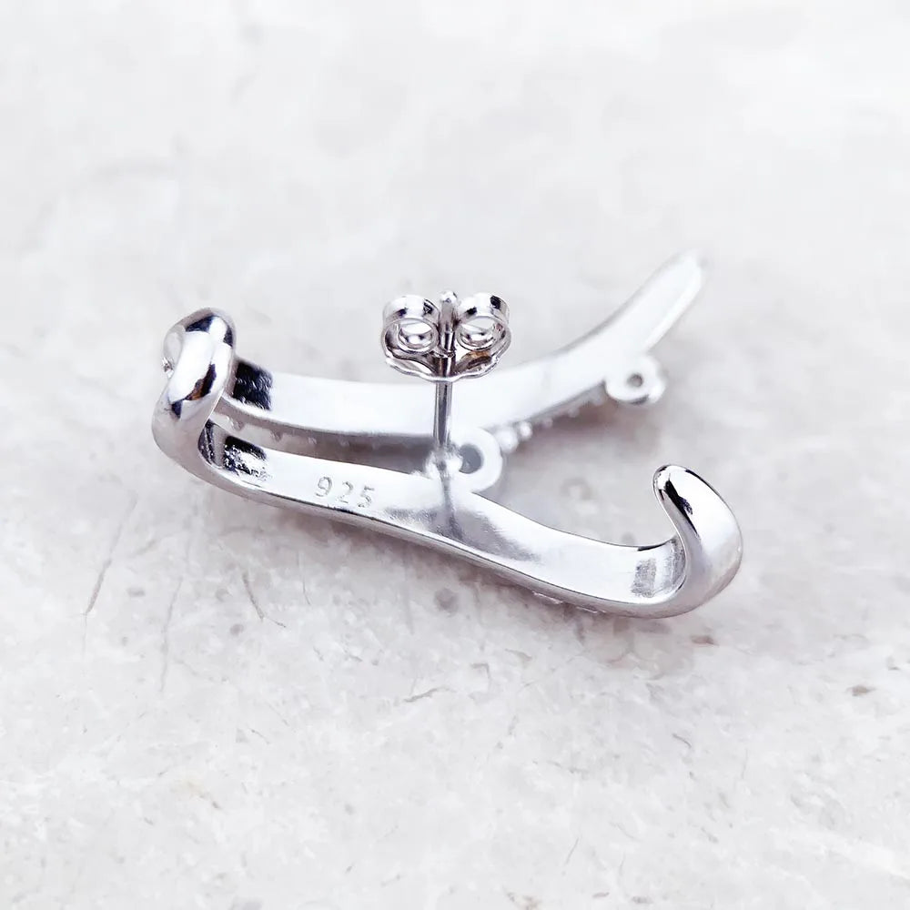 Ear Studs Wave With Stones,Europe Style Fine Jewerly For Women 3D-Effect Trendy Gift In 925 Sterling Silver