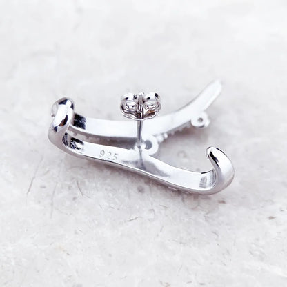 Ear Studs Wave With Stones,Europe Style Fine Jewerly For Women 3D-Effect Trendy Gift In 925 Sterling Silver