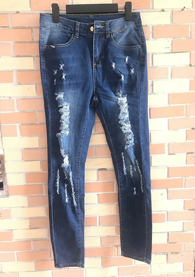 New Designer Denim Women 2025 High Waist Ripped Jeans for Women Skinny Black White Jeans Woman Elastic Slim Jean Female Femme