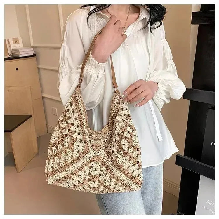 Women Weaving Clutches knit bag Large Portable Shoulder Bag Summer Beach Purses Shopper Satchel Female Tote Bags Handbags