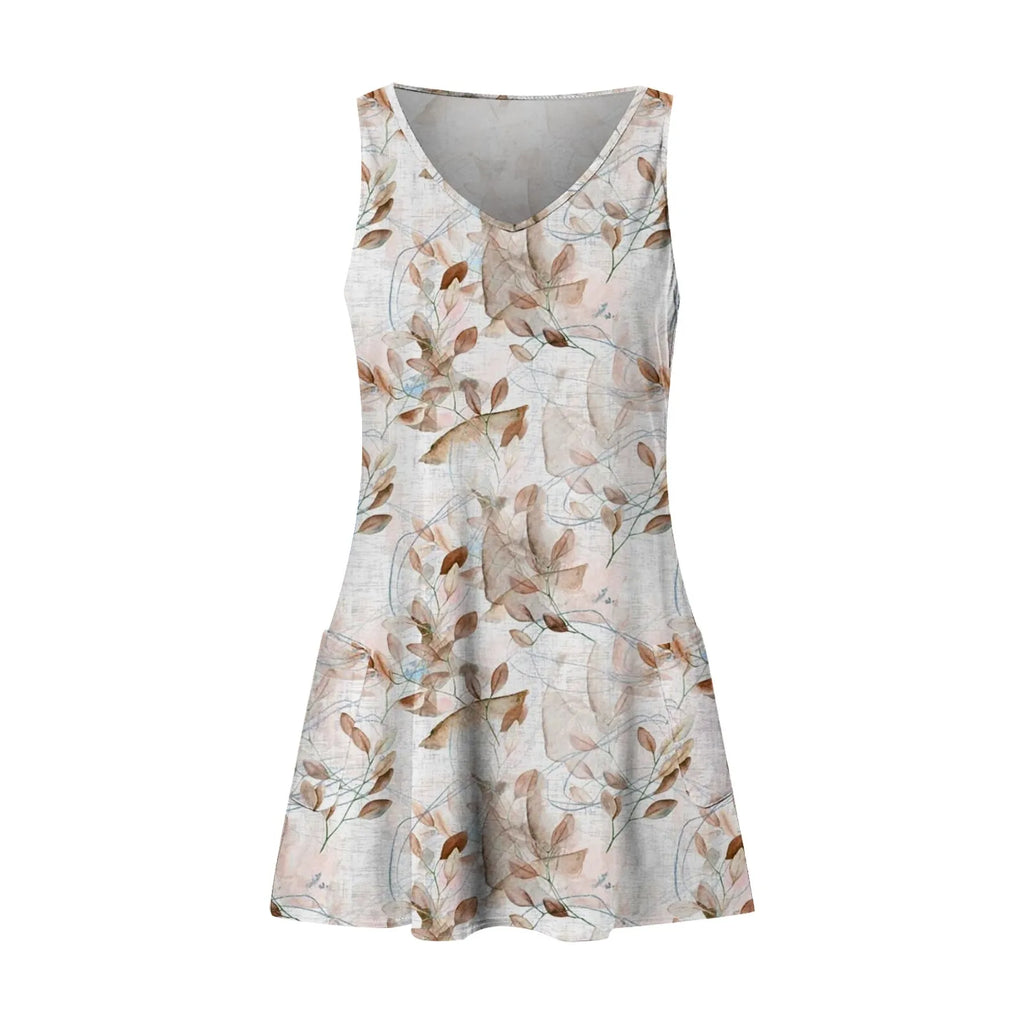 Dresses For Women 2024 Fashion Women'S Casual Print Summer Bohemian Beach Dress With Pockets V Neck Tank Dress Formal Dresses
