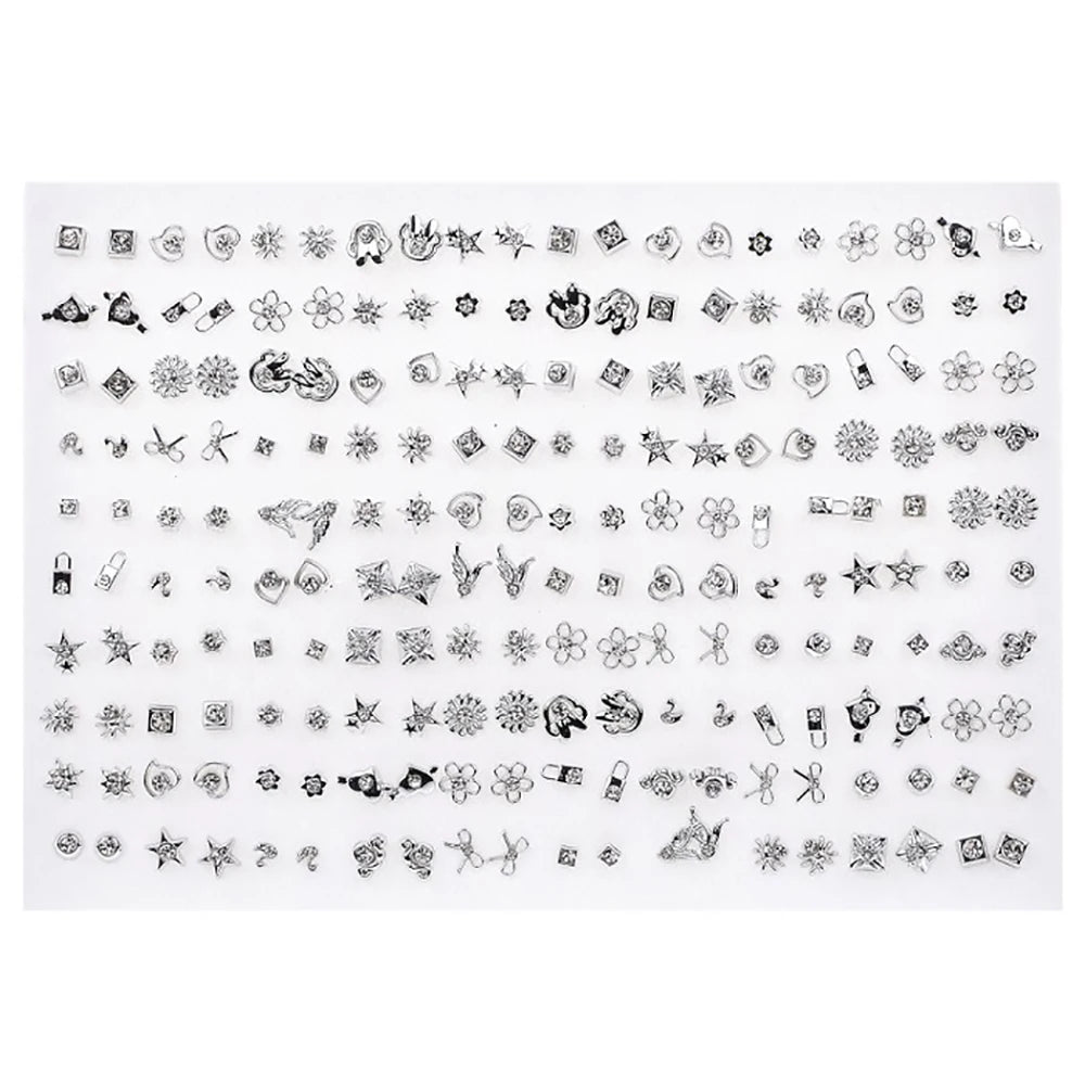 New Fashion 100 Pairs/Lot Colorful Rhinestone Mutiple Styles Random Stud Earrings For Women Lady Simple Couple Friends Earwear