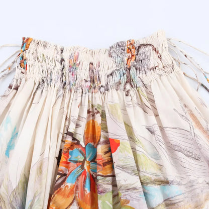 Skirts Summer Women's 2025 New Chic Printed High Waist Skirts Women's Summer Street Elegant Youth Holiday Skirt