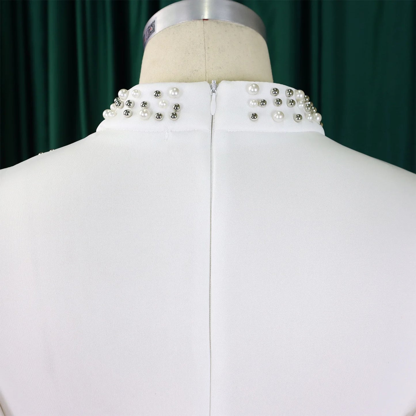 Elegant Dresses for Women O Neck Ruffles Sleeve Beaded Sheath Package Hips Mid Calf Luxury Birthday Party Dinner Vestidos Mujer