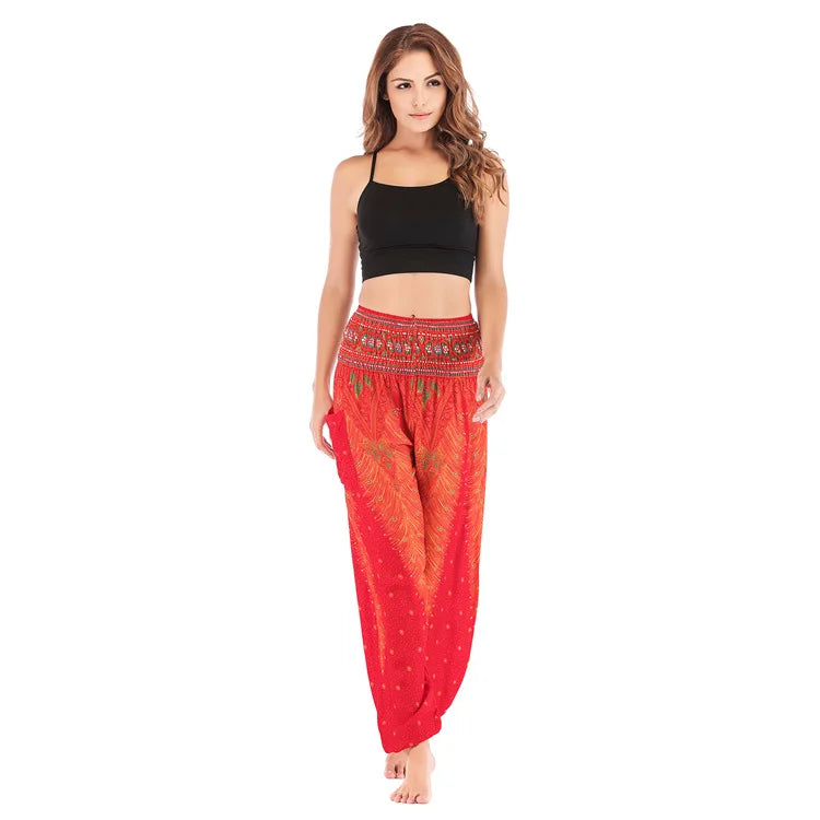 Women's Yoga Pants Printed Ethnic Style Loose Yoga Trousers Bloomers High Waist Fitness Sports Crotch Dance  Sweatpants