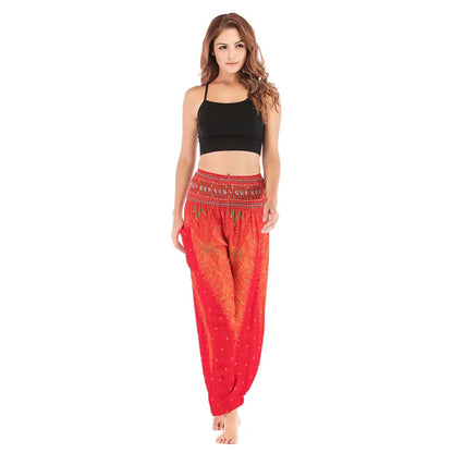 Women's Yoga Pants Printed Ethnic Style Loose Yoga Trousers Bloomers High Waist Fitness Sports Crotch Dance  Sweatpants