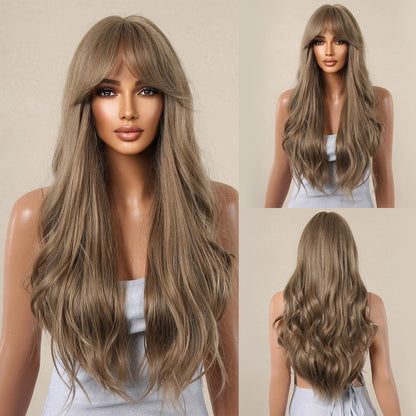 HENRY MARGU Burgundy Long Wavy Wigs Wine Red Wig with Bangs for Women Daily Synthetic Hair Cosplay Wig Heat Resistant Fiber