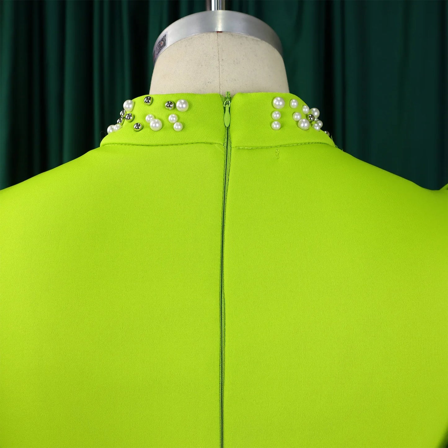 Elegant Dresses for Women O Neck Ruffles Sleeve Beaded Sheath Package Hips Mid Calf Luxury Birthday Party Dinner Vestidos Mujer