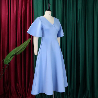 Dress Women Sexy Dresses White Round Neck Flare Sleeve Party Sheath Pleated High Waist Work Elegant Bodycon Mid Length Vestidos