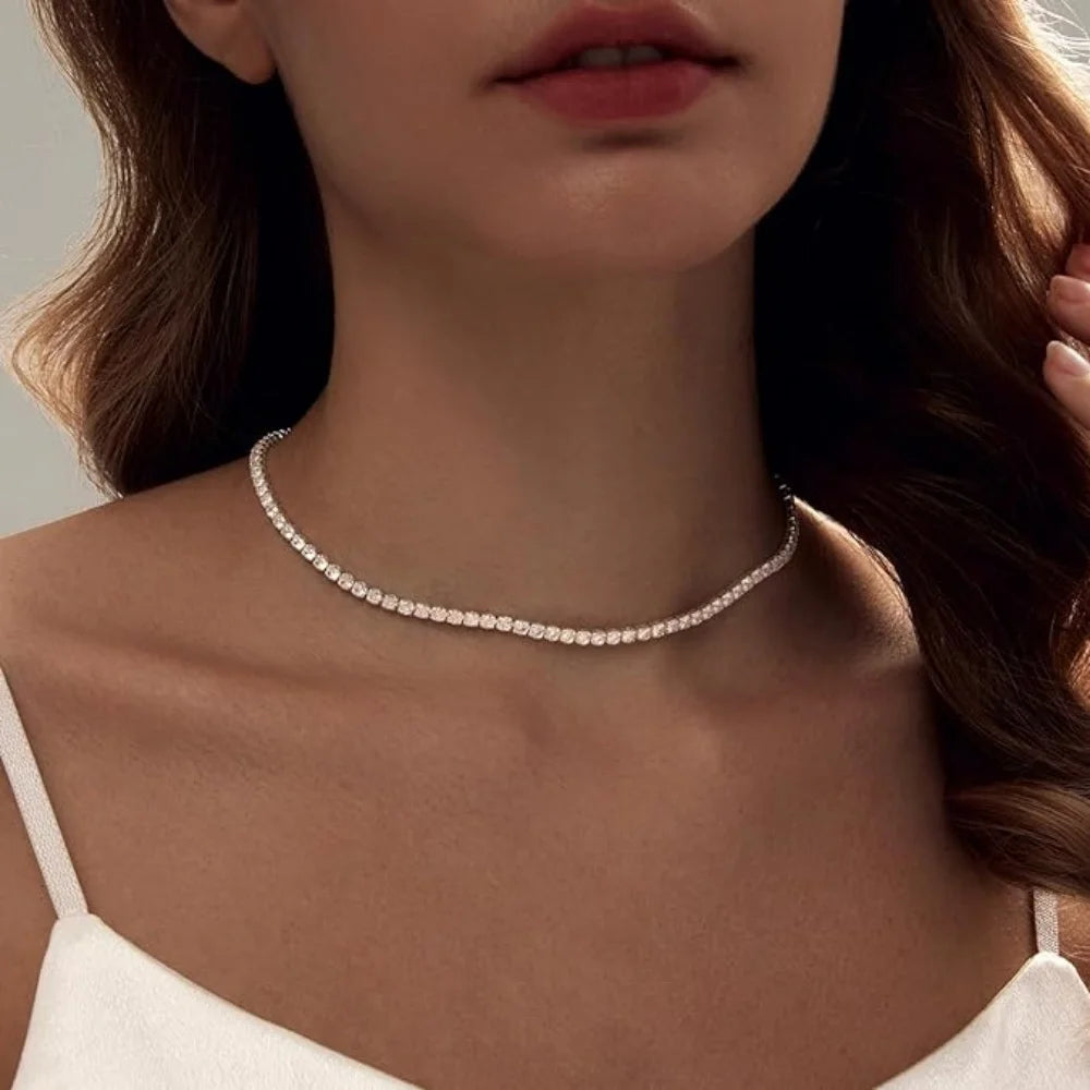 Tennis Necklace for Women,Gold/Silver Plated 3A Cubic Zirconia Diamond Choker Necklace,Dainty Neck Chain Necklace Trendy Jewelry