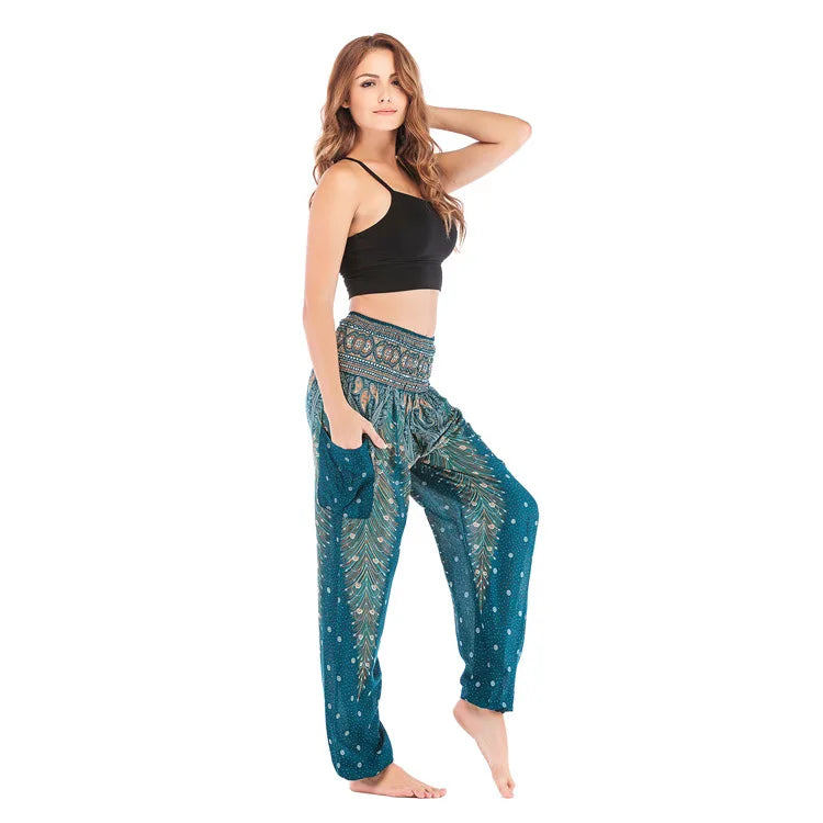 Women's Yoga Pants Printed Ethnic Style Loose Yoga Trousers Bloomers High Waist Fitness Sports Crotch Dance  Sweatpants