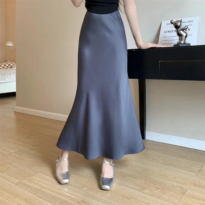 Satin Skirts for Women Korean Reviews Many Girls Clothes Women's 2025 Summer NEW High Waisted Mid Long Skirts Fashion women skir