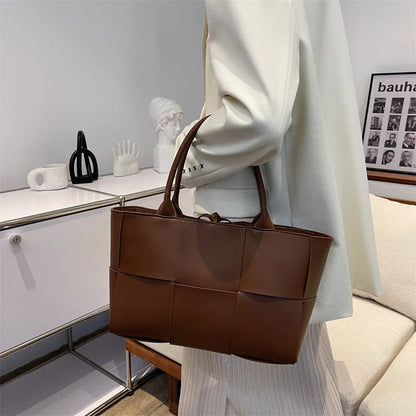Large Capacity Handbags for Women 2022 Fashion Leather Woven Tote Bags Designer Solid Color Lacing Plaid PU Shoulder Bags
