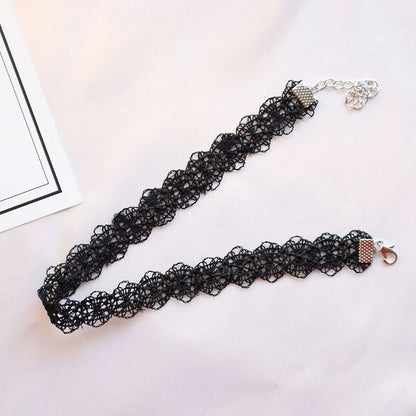 Black Choker Necklace For Women Elegant Lace Velvet Stretch Chain Gothic Flower Short Clavicle Neck Cord Aesthetic Jewelry Gift
