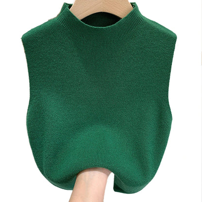 Women's Vest Tank Top Solid Color Knitted Tees Cropped Camisole Sweater Half-turtleneck Spring Autumn Sleeveless топ женский
