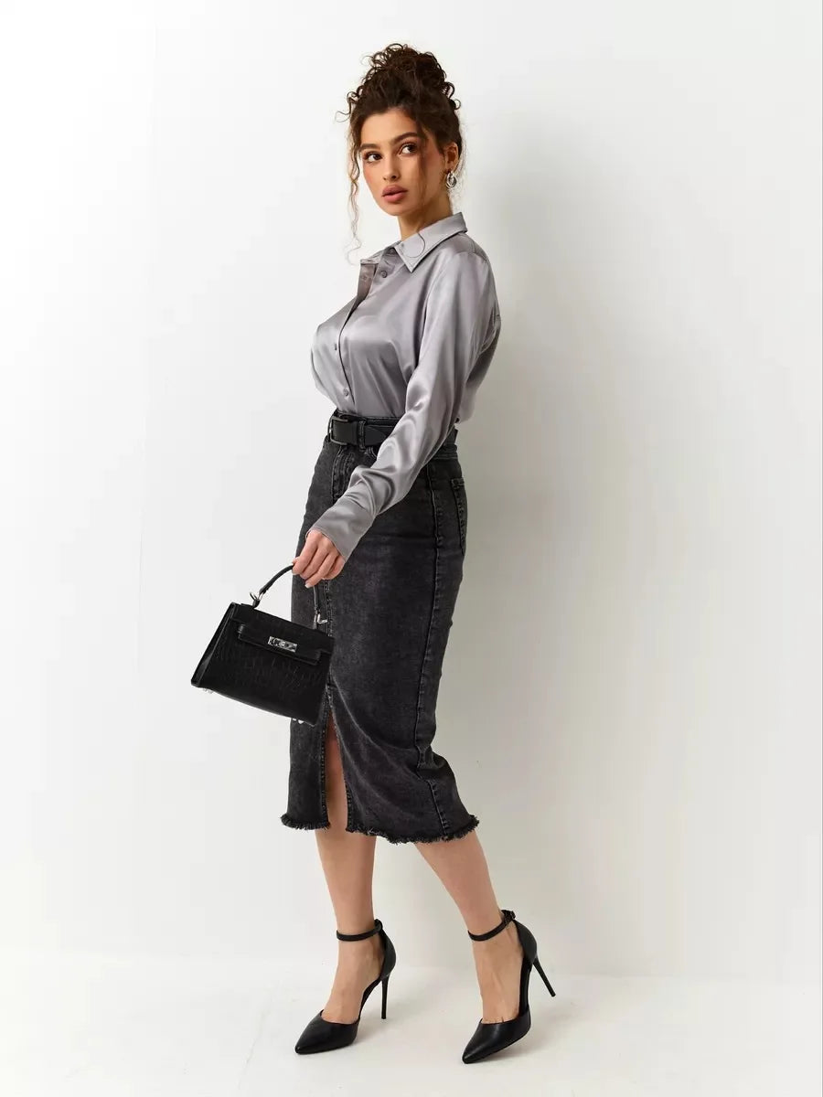 Denim Skirt Woman Streetwear Long Slim Skirts For Women Asymmetric High Quality Skirt Woman 2024 Trend High Waist Long Skirts