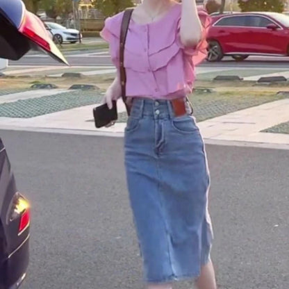 Jeans Skirts for Women New In Midi Woman Denim Skirt Vintage Korean Style Clothing Trend 2024 Stylish Harajuku Cheap Fashion V