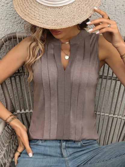 Women's Knitted Top Sleeveless T-shirt Summer New Fashion Style Elegant Pleated V-neck Tank Top Women's Top Tees Loewe Tank Top