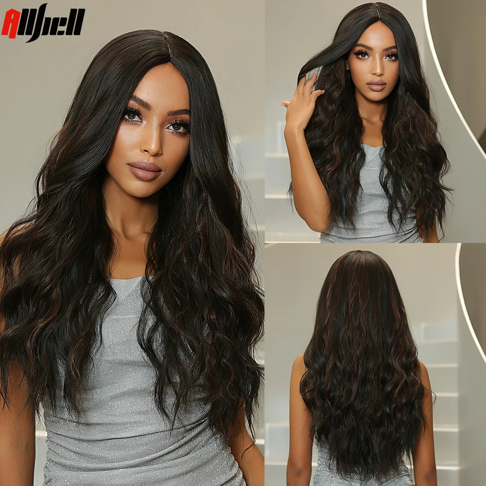 Long Wavy Wine Red Synthetic Wigs Natural Wave Afro Wigs With Bangs for Black Women Cosplay Costume Wig Heat Resistant Fiber