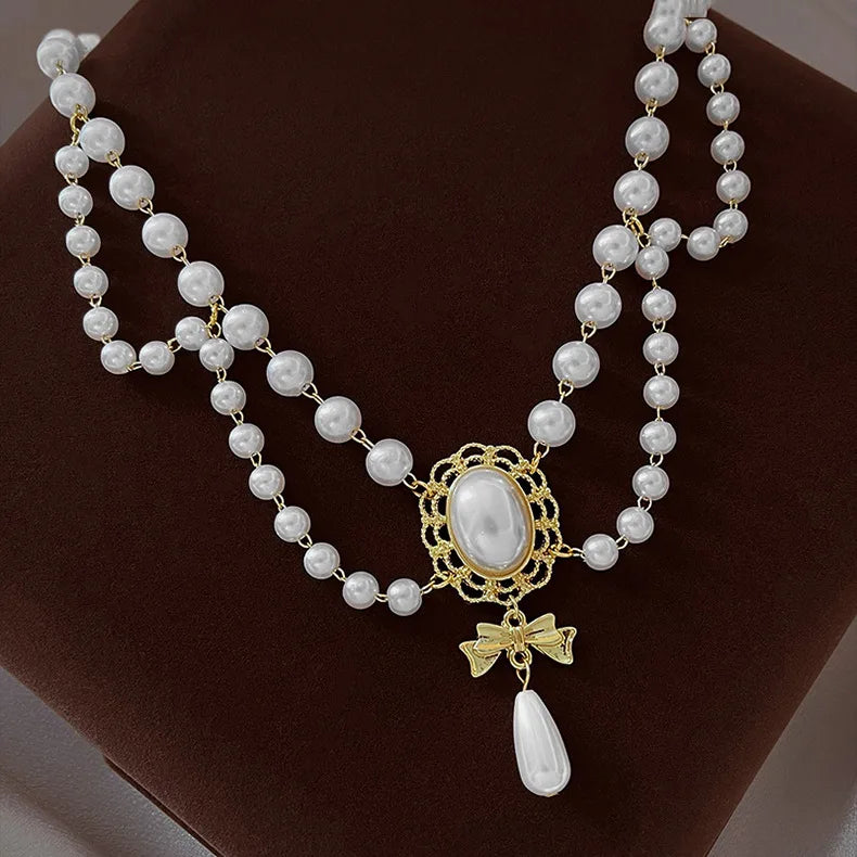 New Baroque Pearl Choker Necklace For Women Luxury Wedding Party Triple-layer Beaded Necklace Torques Ladies Trendy Jewelry Gift