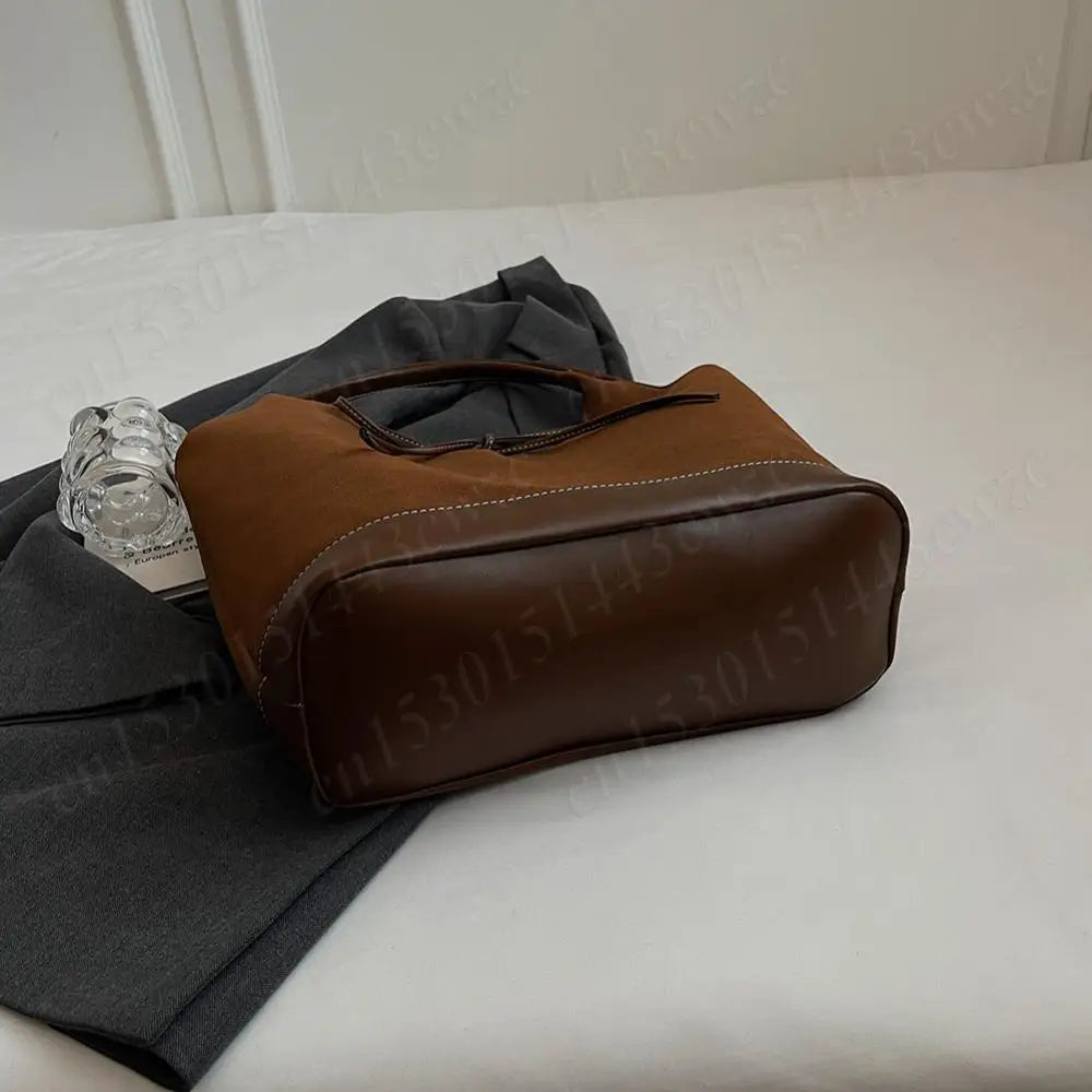 Women PU Tote Bag Designer Shoulder Bags Fashion Bucket Bag Large Capacity Suede Tote Purse Handbag Stylish Commuting Bag