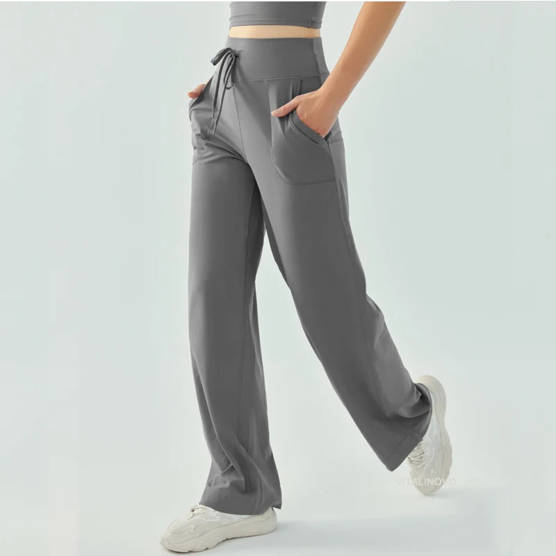 Yoga Pants Women Wide Leg Pants with Pockets High Waist Stretch Work Dress Pants Buttery Soft Casual Lounge Sweatpants Comfy