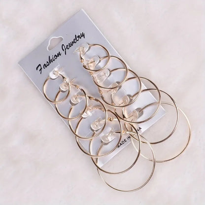 6 Pairs of Fashionable, Classic, Versatile, Personalized, Exaggerated Metal Round Women's Earring Set, Suitable for Daily Wear