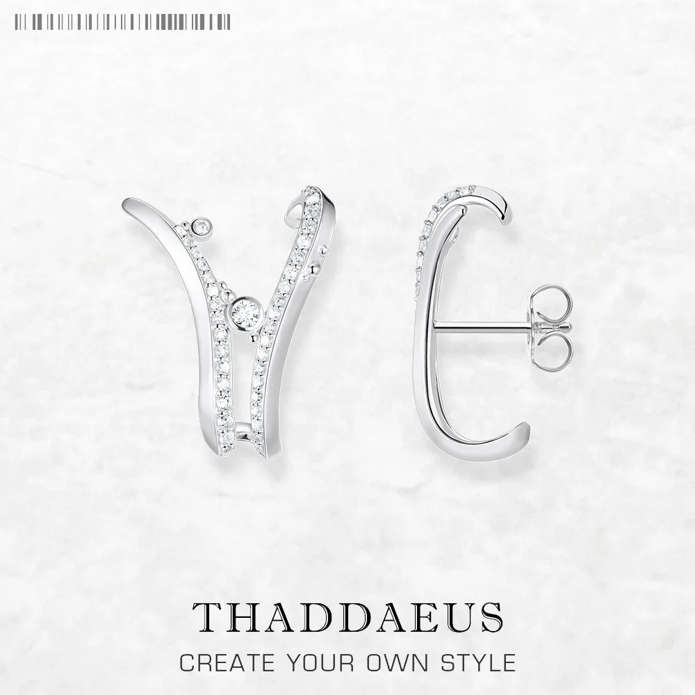 Ear Studs Wave With Stones,Europe Style Fine Jewerly For Women 3D-Effect Trendy Gift In 925 Sterling Silver