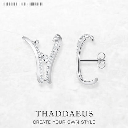 Ear Studs Wave With Stones,Europe Style Fine Jewerly For Women 3D-Effect Trendy Gift In 925 Sterling Silver