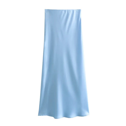 Satin Skirt Woman High Waist Elegant Long Skirts For Women Fashion Summer Midi Skirt Office Women's Skirts