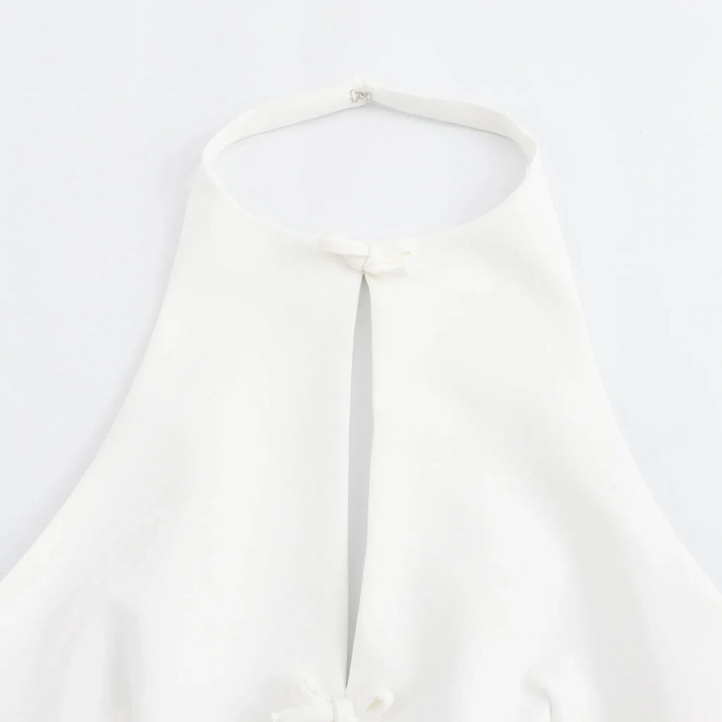 Bow Backless Vest Women Summer Sleeveless Halter Hollow Top Elegant Slim Skirt New Y2k Female Tanks Short Top Office