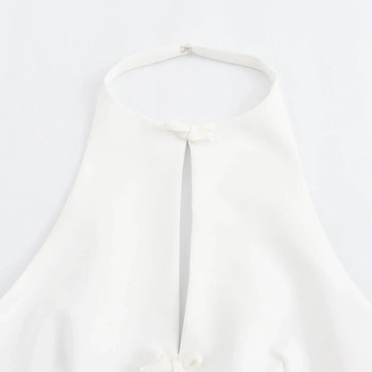 Bow Backless Vest Women Summer Sleeveless Halter Hollow Top Elegant Slim Skirt New Y2k Female Tanks Short Top Office