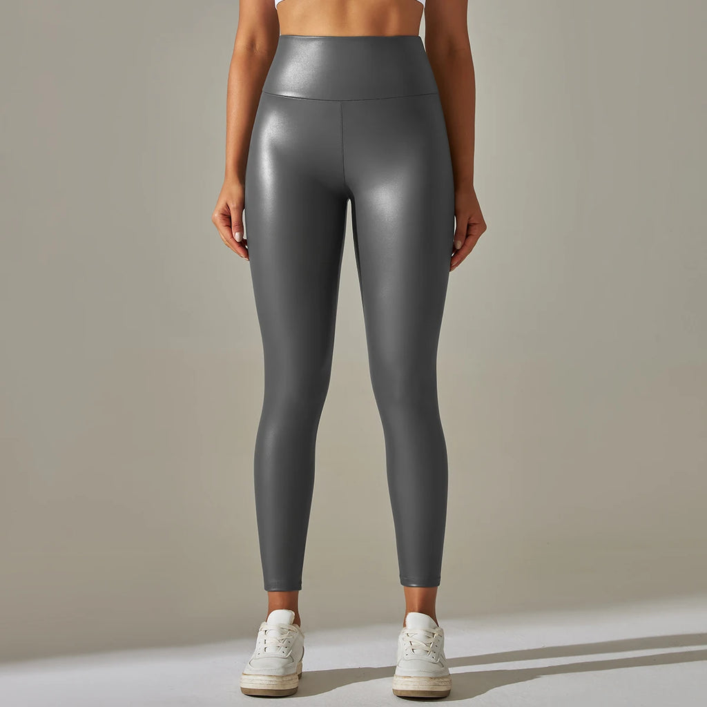 PU Leather Pants Yoga Leggings for External Wear High Waist Leather Sexy Leggings Trousers Women's Stretch Pantalon
