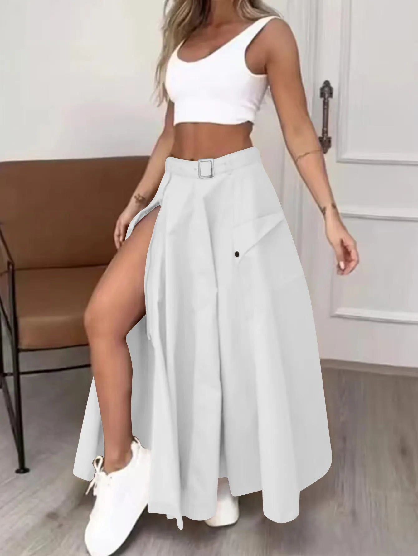 Elegant Skirts For Women Clothing Trend 2025 Casual Spring Summer Fashion High Waist Irregular Zipper Pockets Female Long Skirt