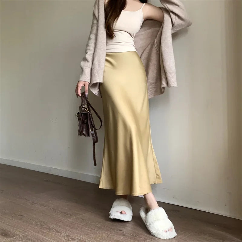 Satin Skirts for Women Korean Reviews Many Girls Clothes Women's 2025 Summer NEW High Waisted Mid Long Skirts Fashion women skir
